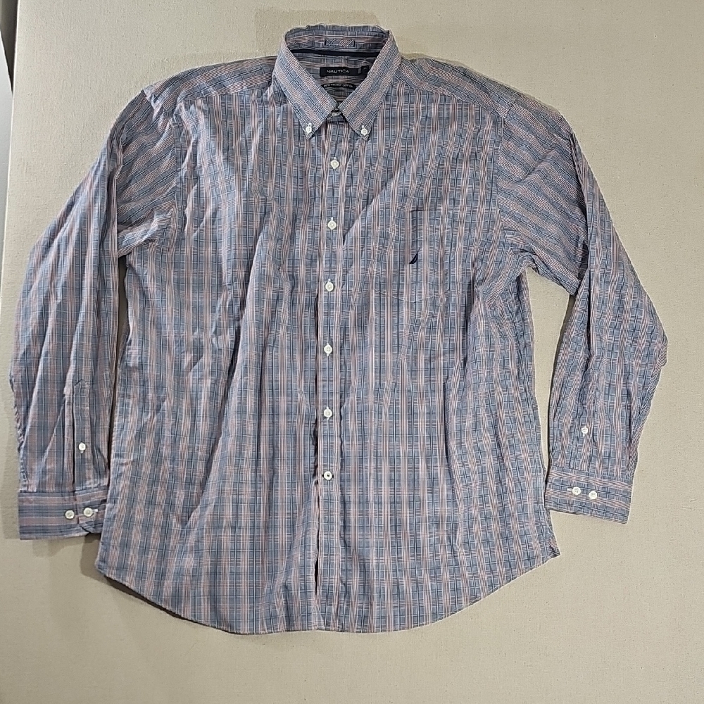 Nautica Men's Casual Plaid Shirt in Blue and Pink